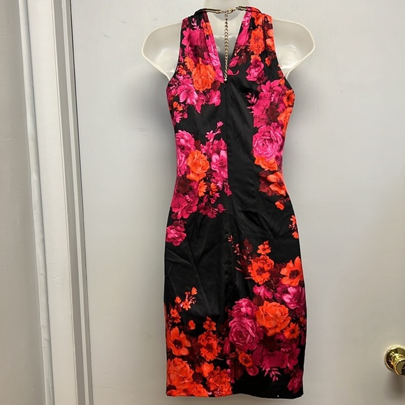 Cache Black Necklace Halter Silk Blend Floral Dress Size 0 - Picture 4 of 11